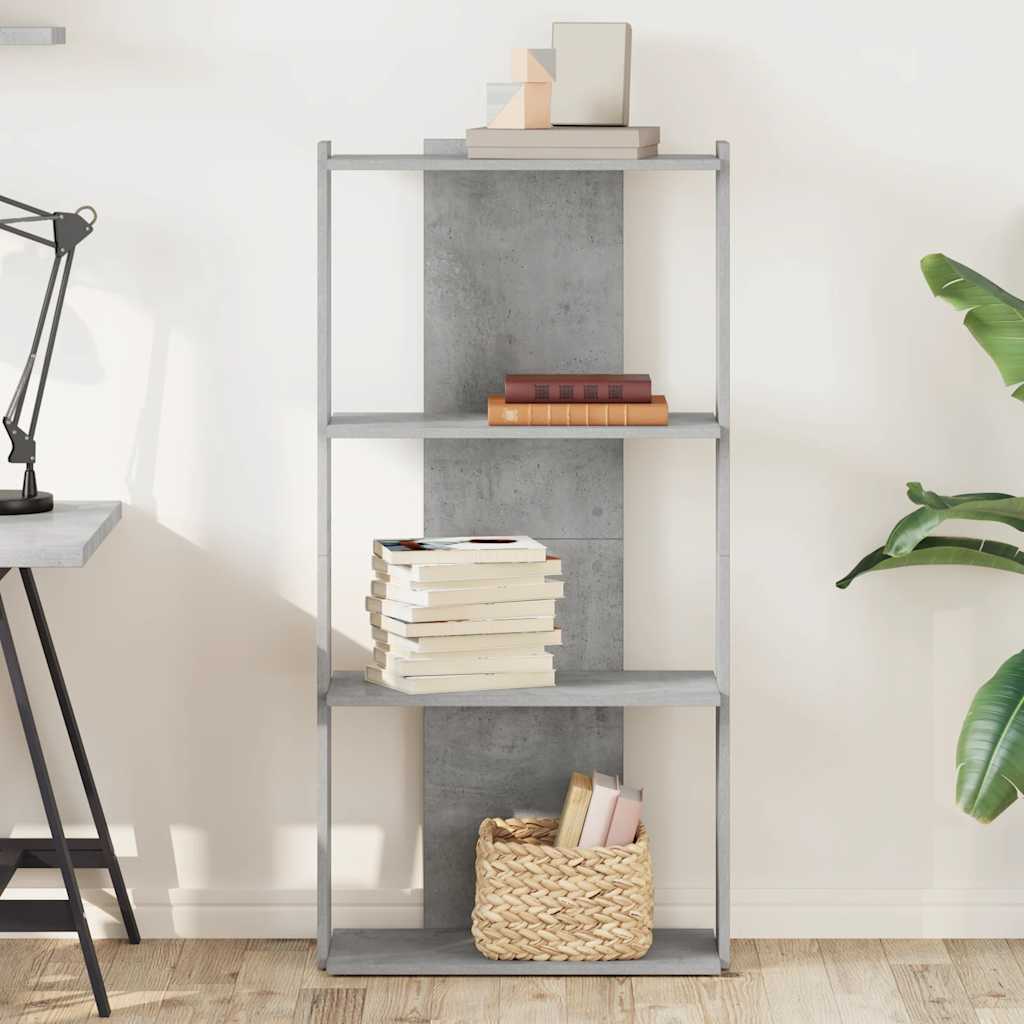 bogreol 60x30x120 cm 3 hylder konstrueret træ betongrå