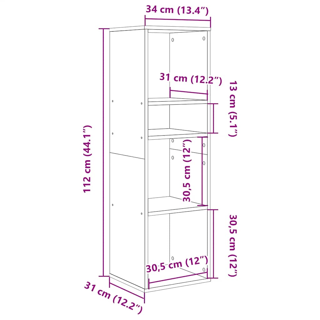 bogskab 34x31x112 cm konstrueret træ kunsteg