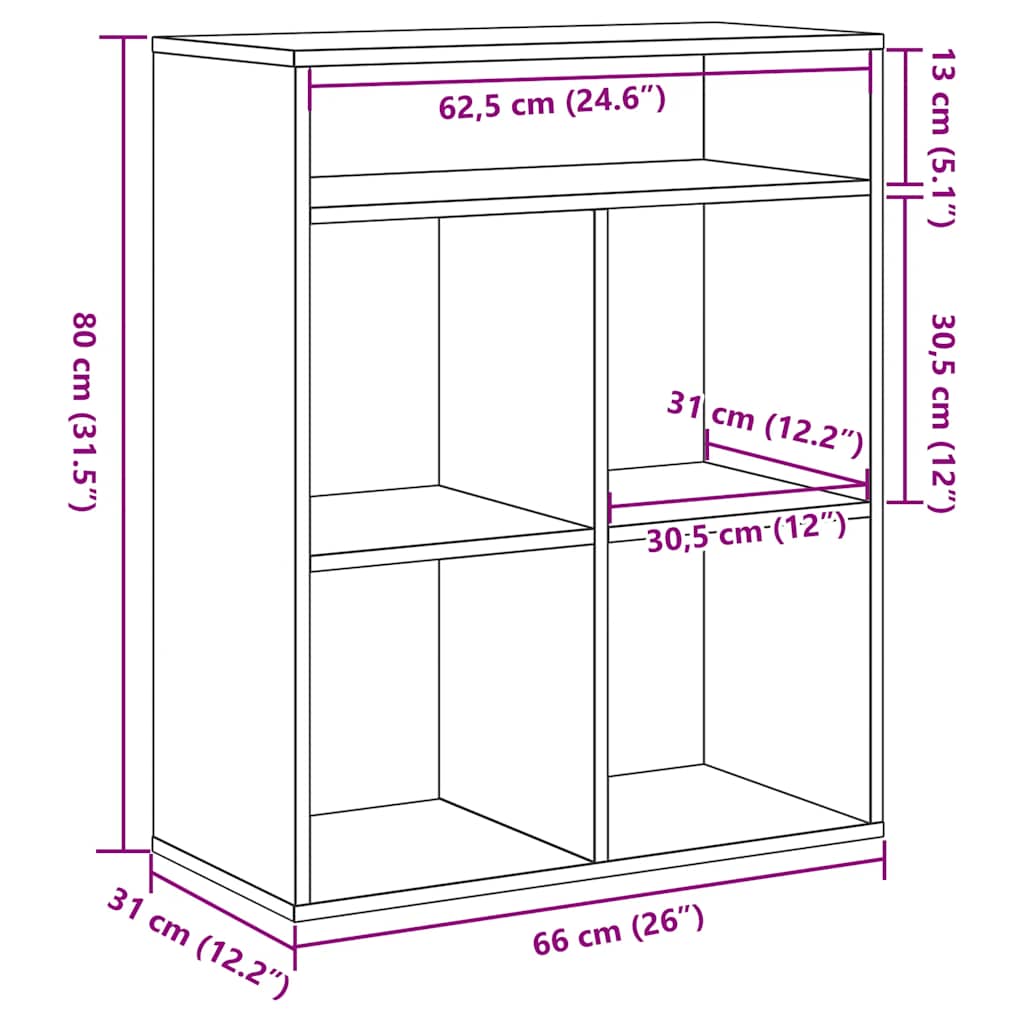 bogskab 66x31x80 cm konstrueret træ kunsteg