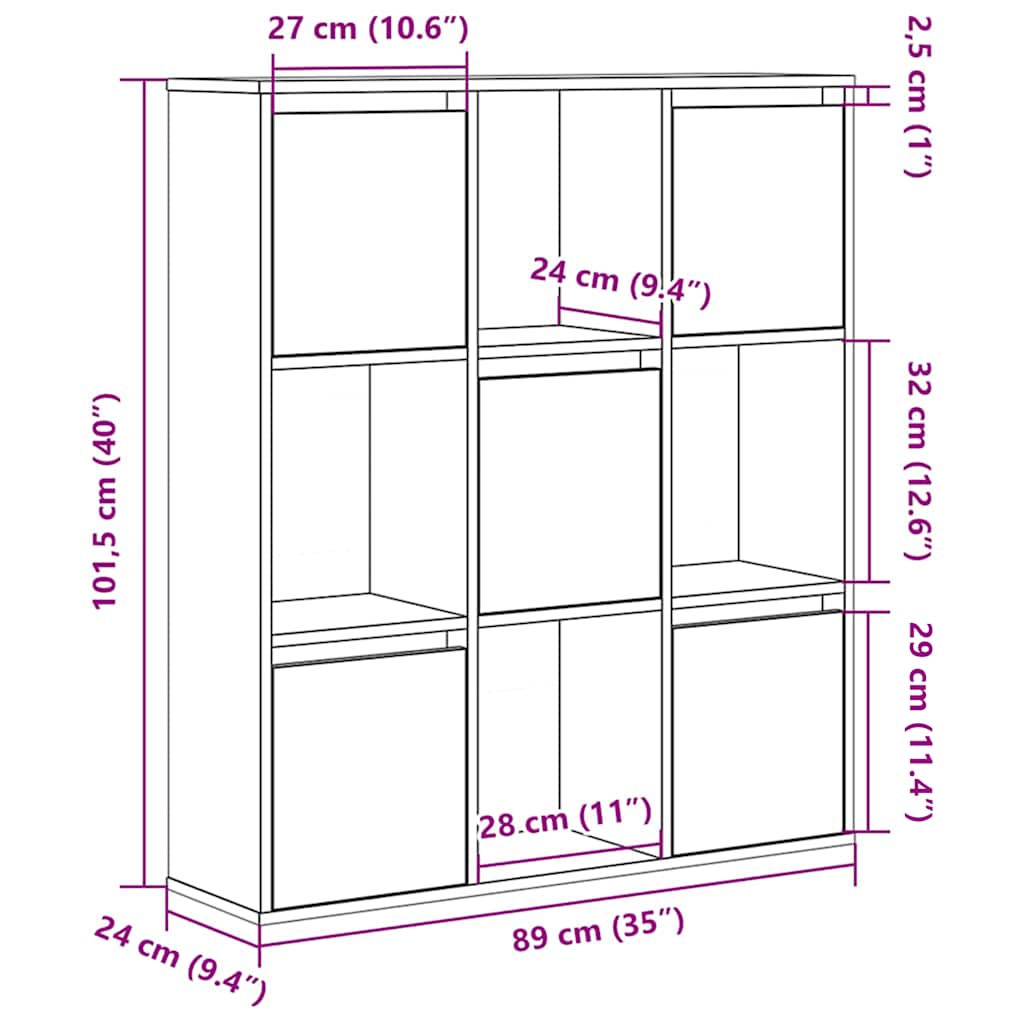 bogreol 89x24x101,5 cm konstrueret træ sort-eg