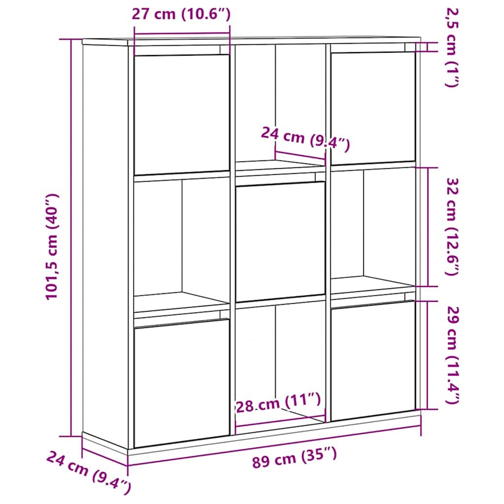 bogreol 89x24x101,5 cm konstrueret træ gammelt trælook