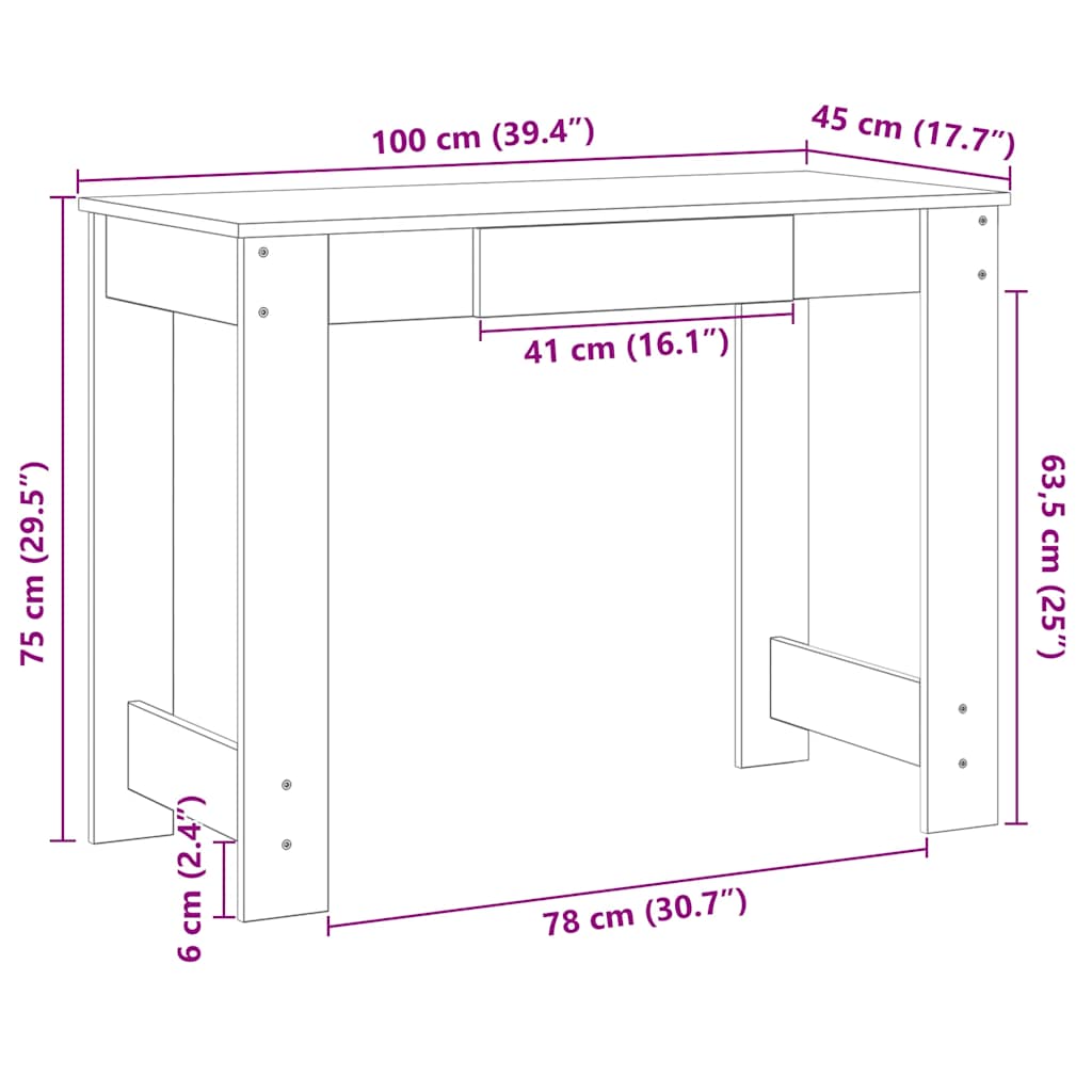 skrivebord 100x45x75 cm konstrueret træ sort