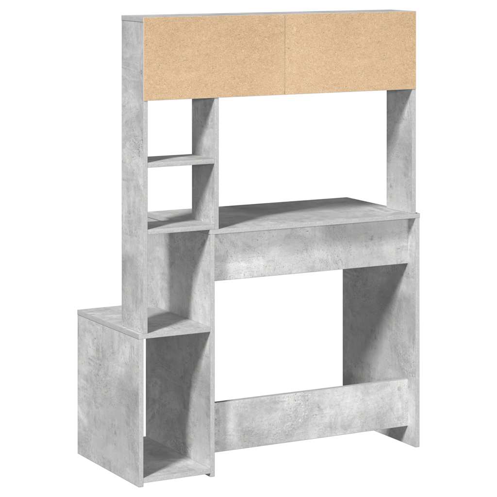 skrivebord m. hylder 100x45x140 cm konstrueret træ betongrå
