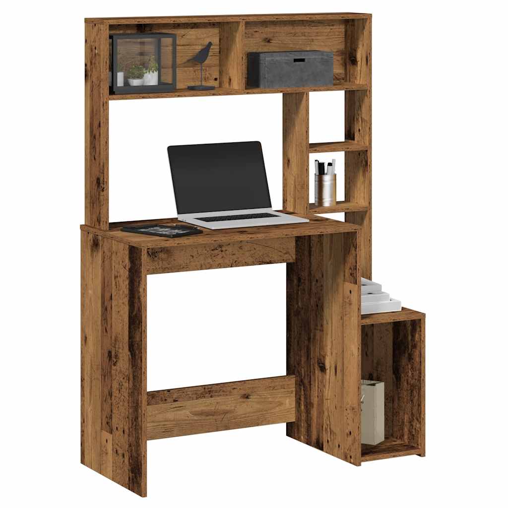 skrivebord m. hylder 100x45x140 cm konstrueret træ antikt træ