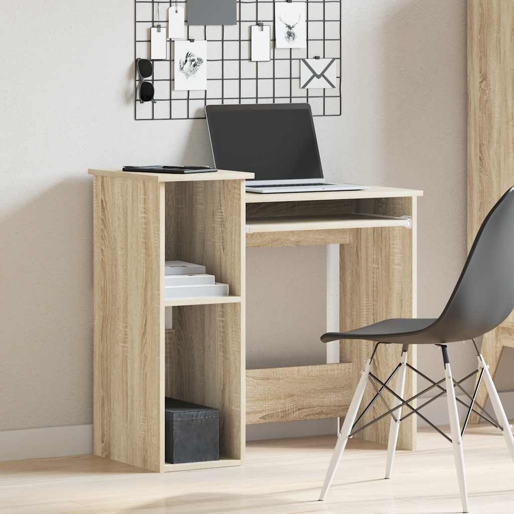 skrivebord m. hylder 84x40x78 cm konstrueret træ sonoma-eg