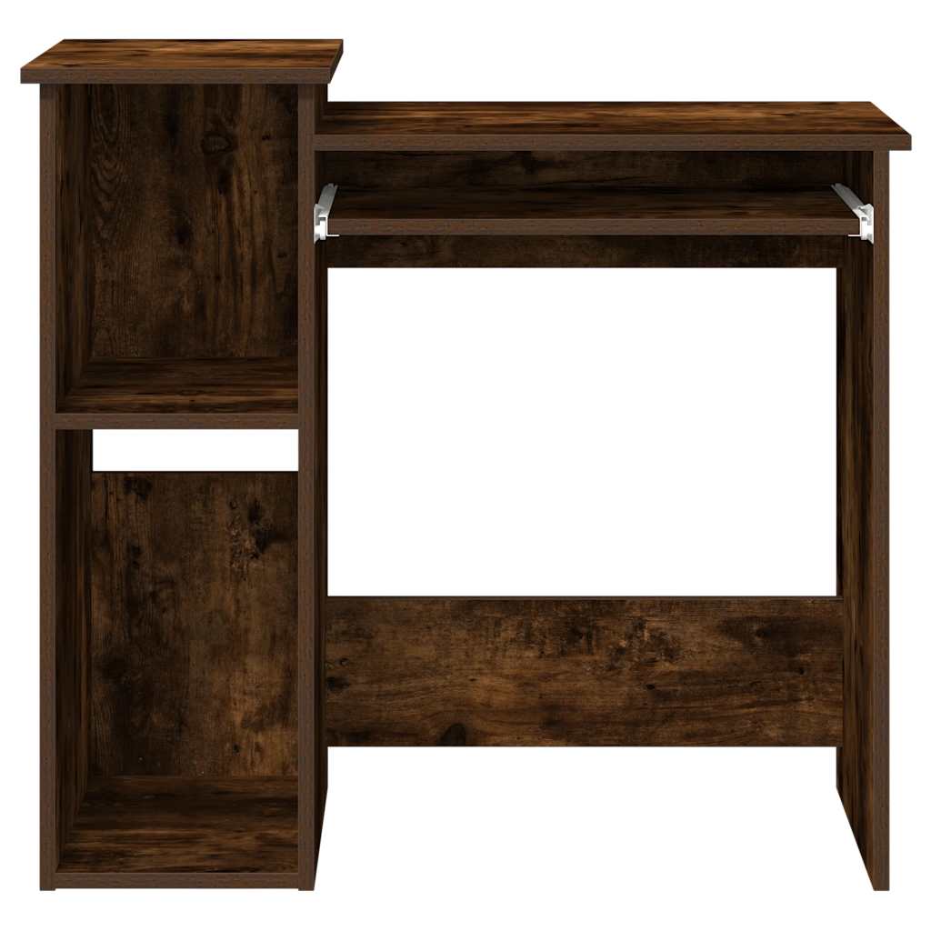 skrivebord m. hylder 84x40x78 cm konstrueret træ røget egetræ