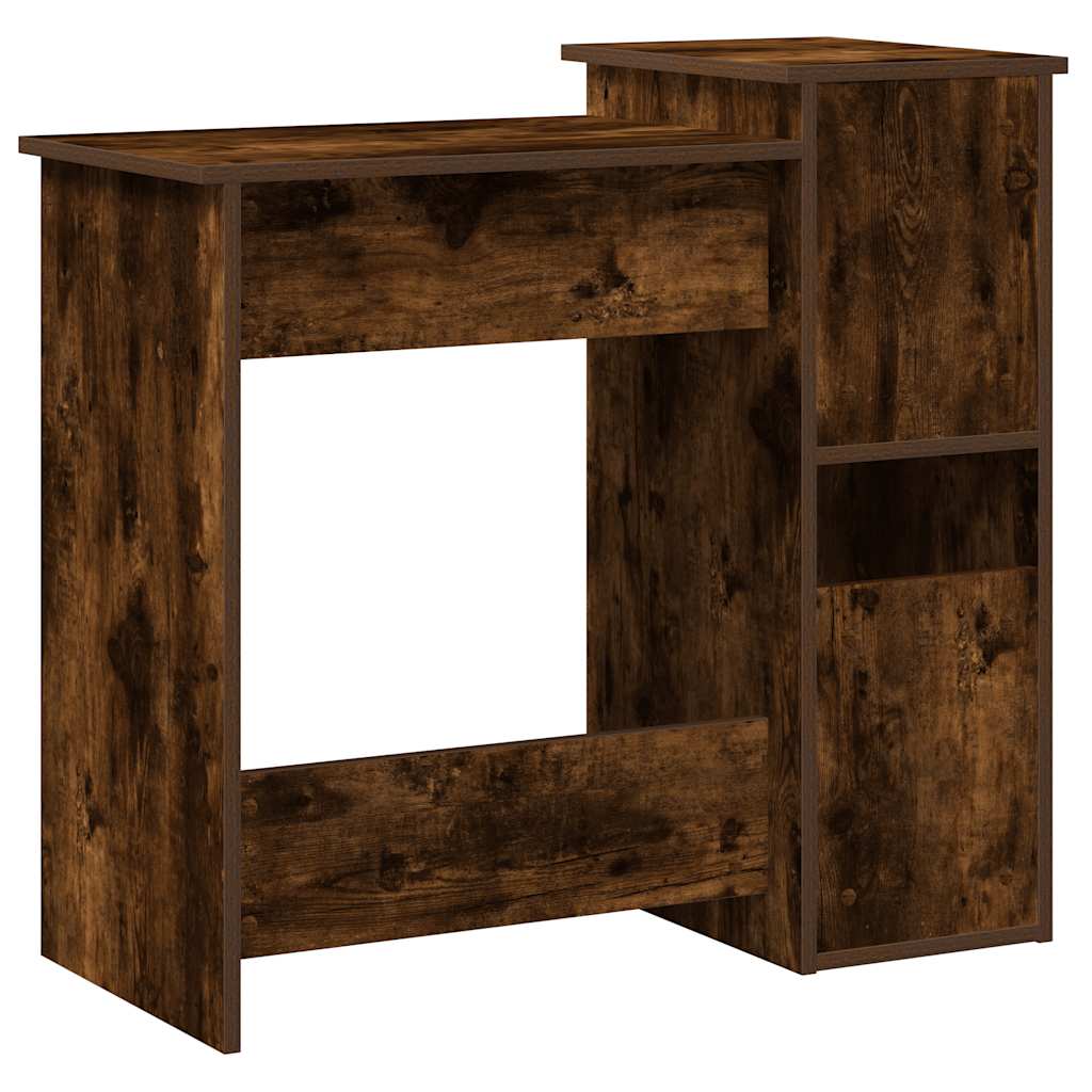 skrivebord m. hylder 84x40x78 cm konstrueret træ røget egetræ