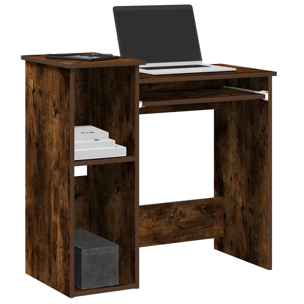 skrivebord m. hylder 84x40x78 cm konstrueret træ røget egetræ