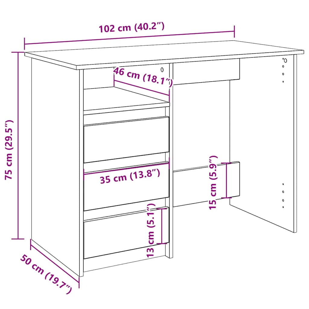 skrivebord 102x50x75 cm konstrueret træ sort