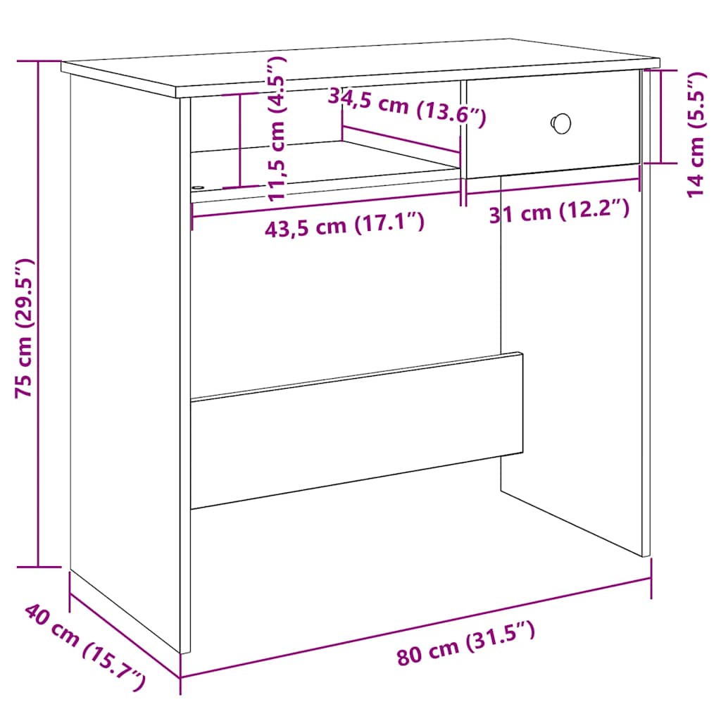 skrivebord 80x40x75 cm konstrueret træ hvid