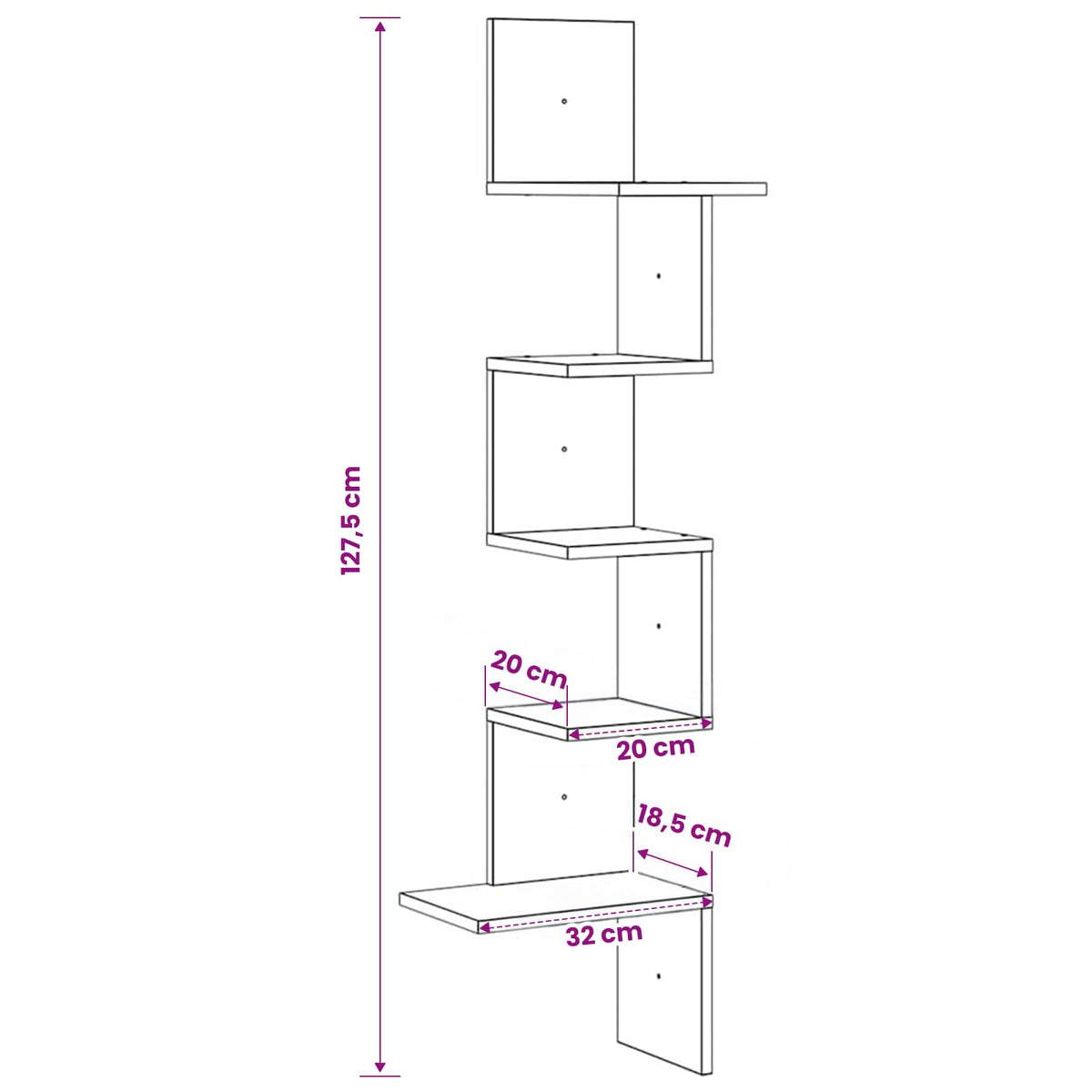 væghængt hjørnehylde 32x32x127,5cm konstrueret træ røget egetræ
