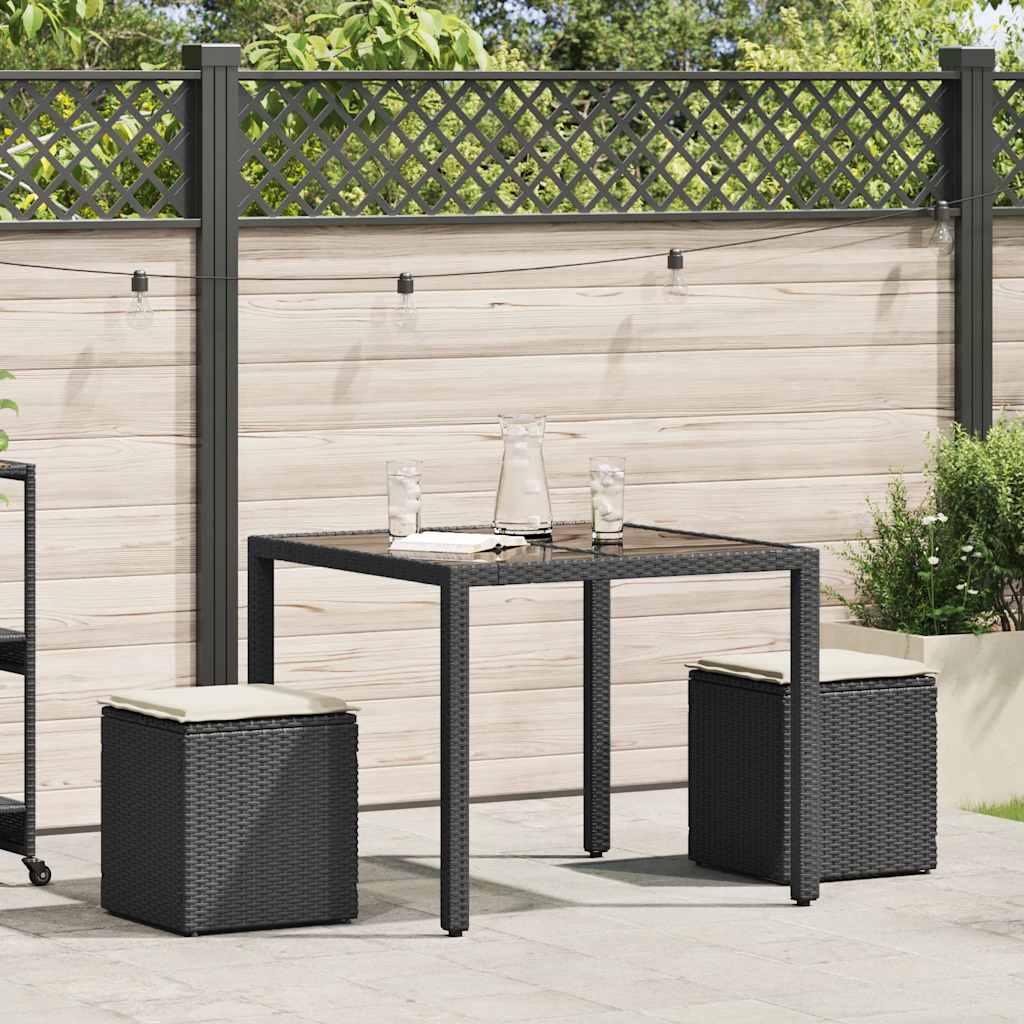 havestole med hynder 2 stk. 40x40x43 cm polyrattan sort