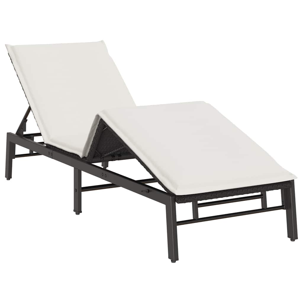 liggestol med hynde polyrattan sort