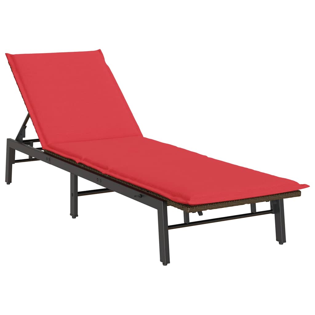 liggestol med hynde polyrattan brun