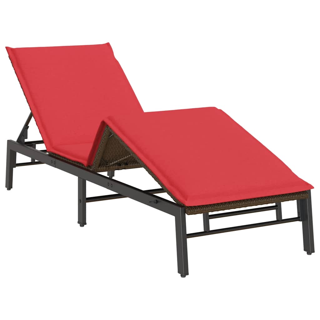 liggestol med hynde polyrattan brun