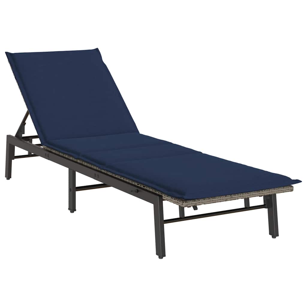 liggestol med hynde polyrattan grå
