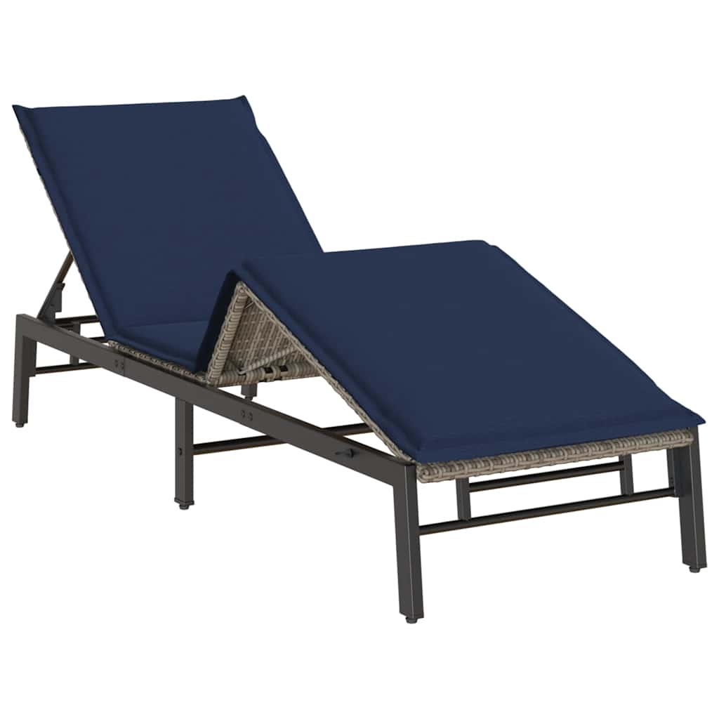 liggestol med hynde polyrattan grå