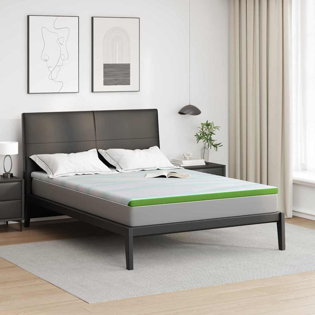 Madras topper Hvid og grøn 160 x 200 cm Jacquard Stof