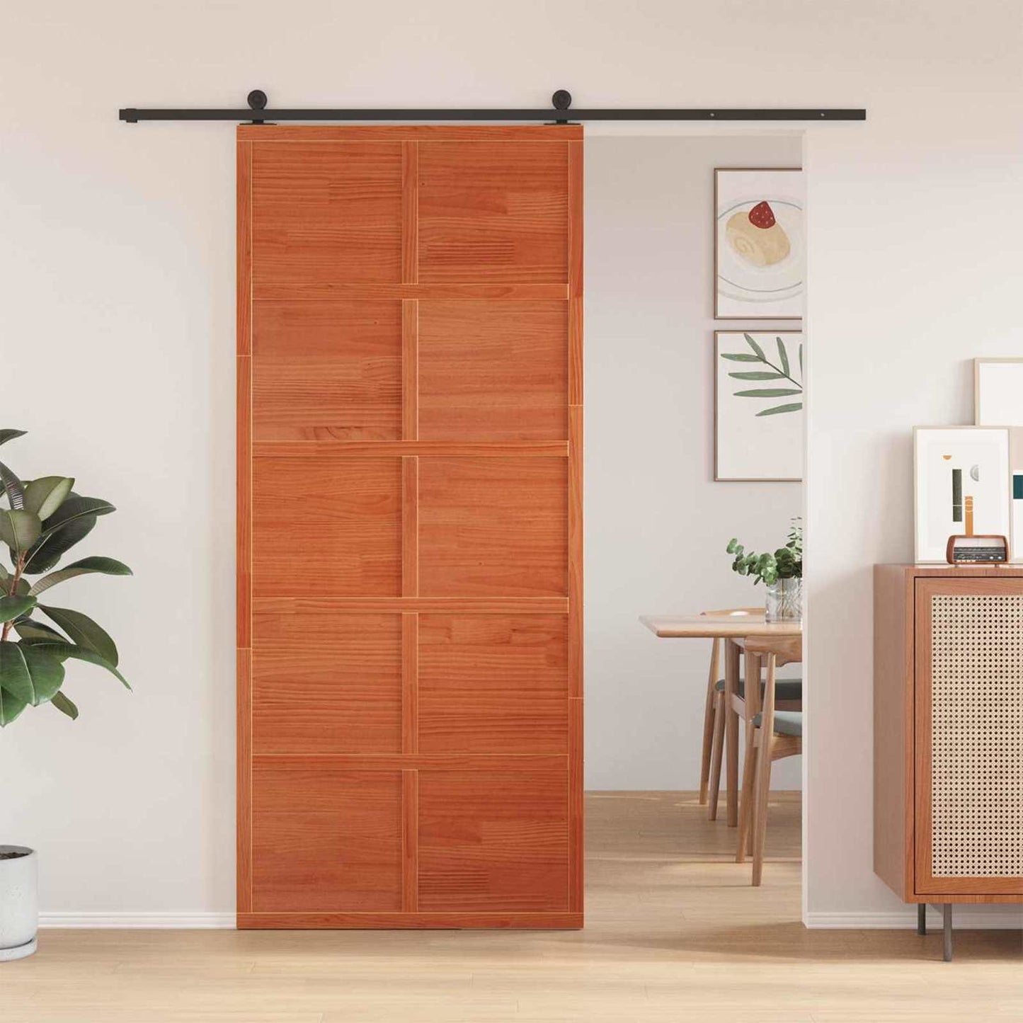 Ladedør Voksbrun 90 x 208 cm Massivt fyrretræ