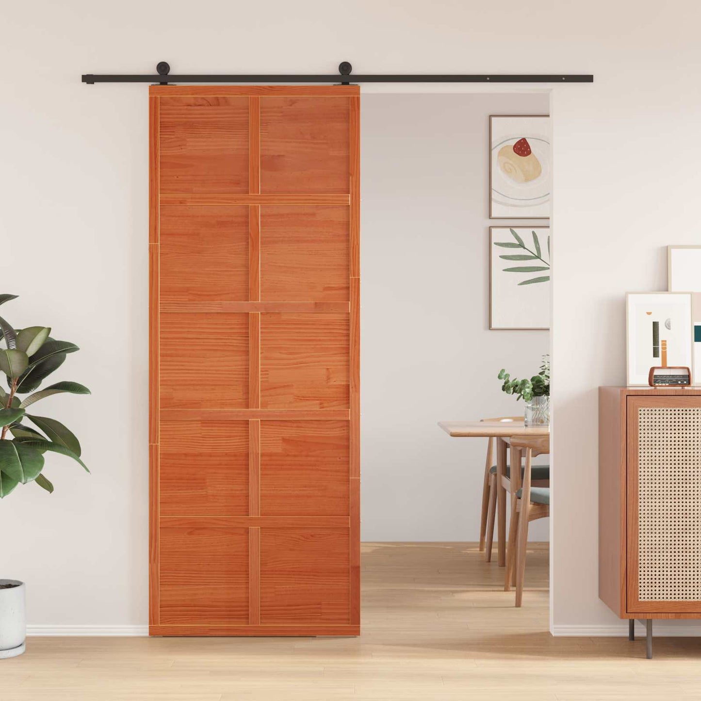 Ladedør Voksbrun 80 x 208 cm Massivt fyrretræ