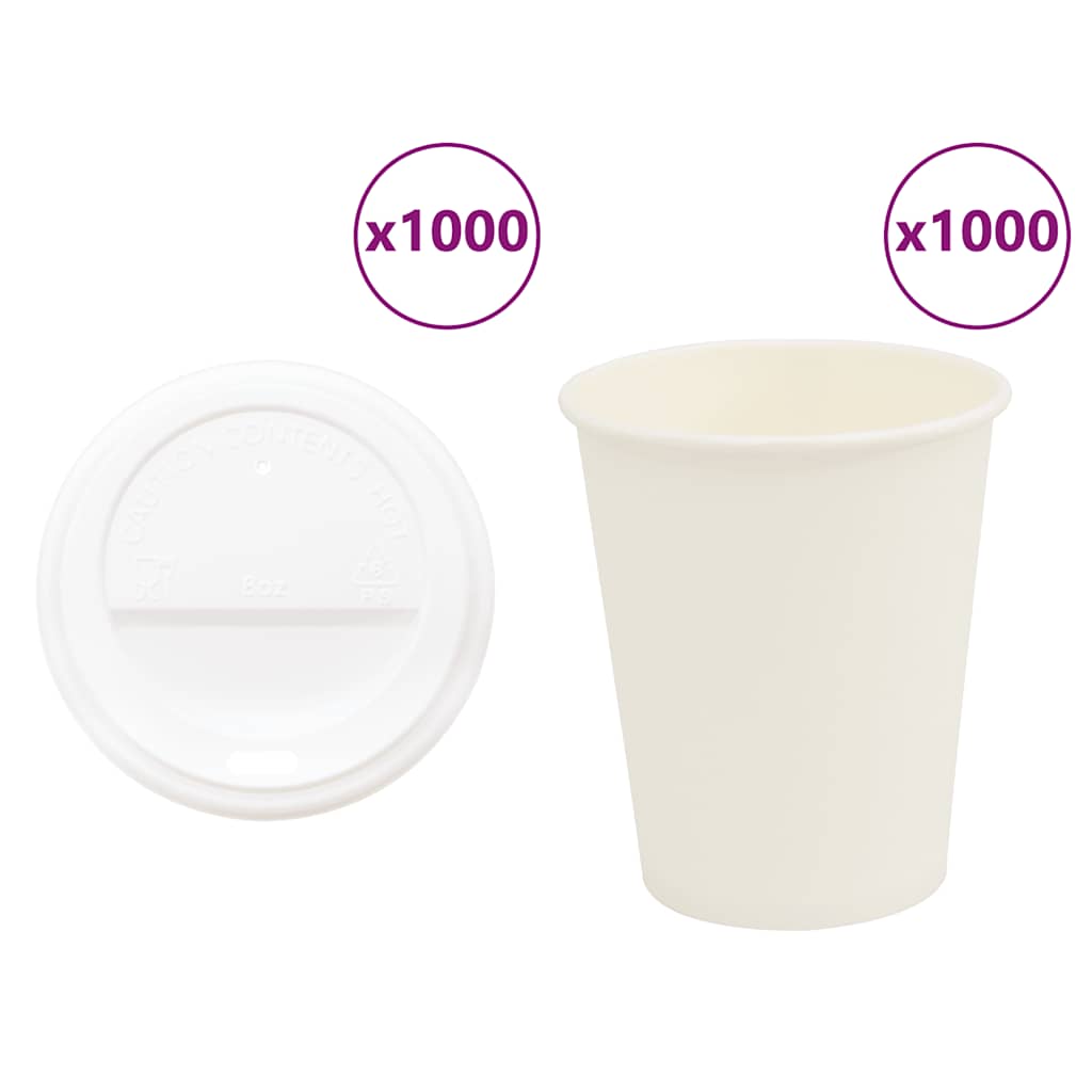 kaffekopper af papir med låg 1000 stk. 8oz 200ml