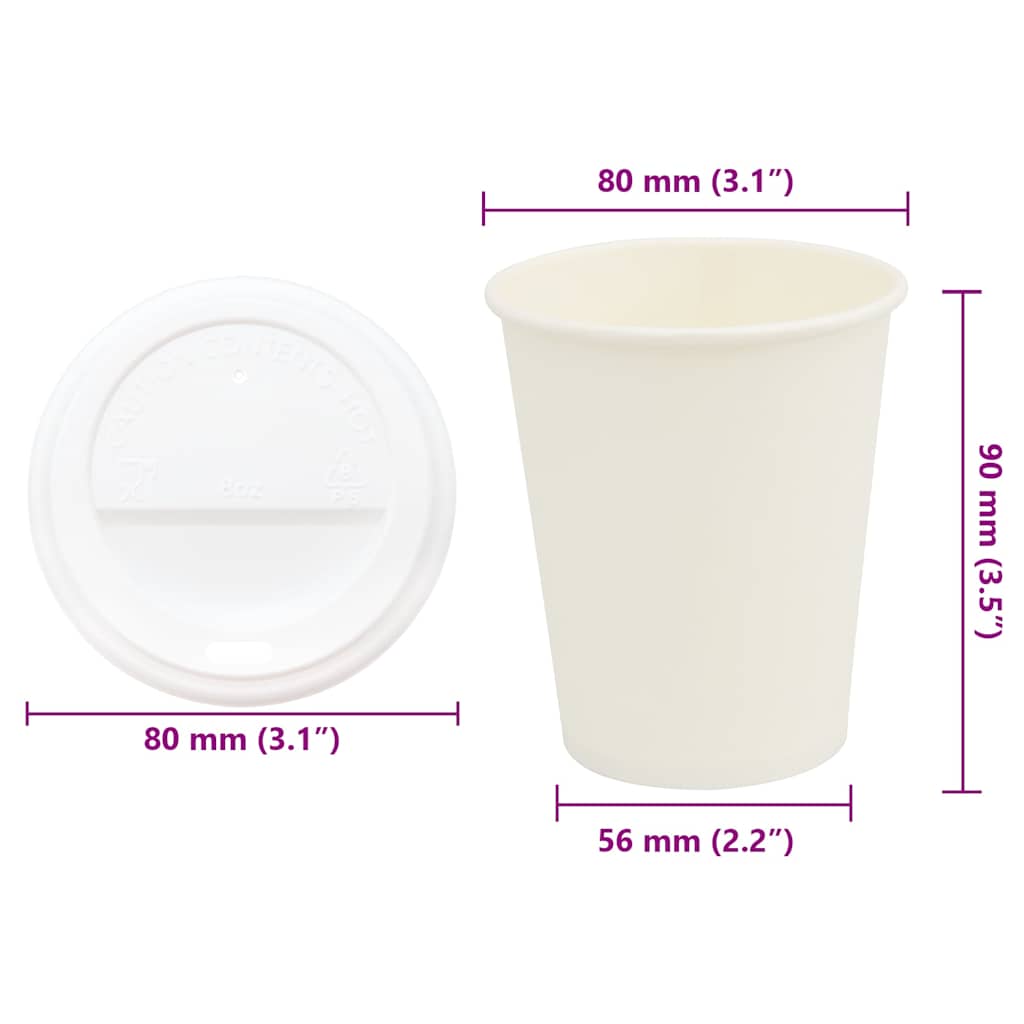kaffekopper af papir med låg 1000 stk. 8oz 200ml