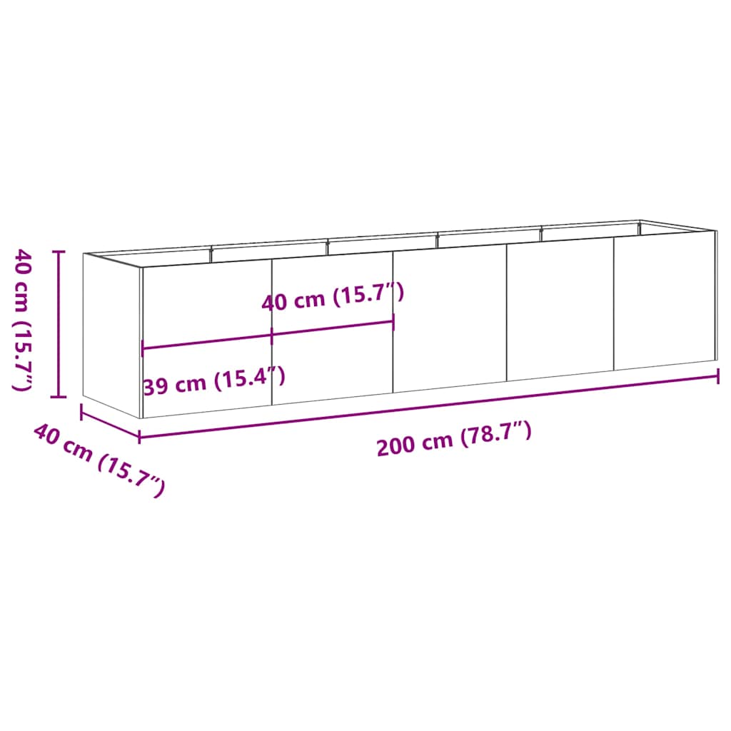 plantekasse hvid 200x40x40 cm koldvalset stål