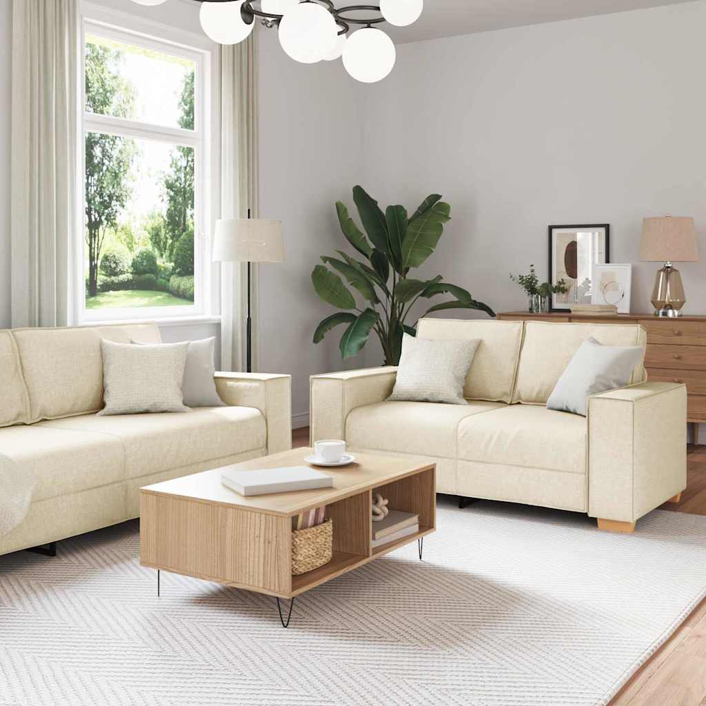 Sofa Sæt 3 stk. Beige Linned-blandet stof