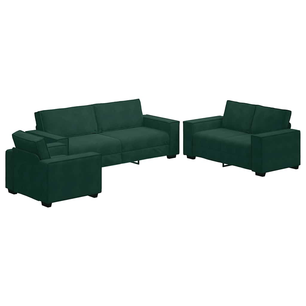 sofasæt 3 dele med hynder velour mørkegrøn
