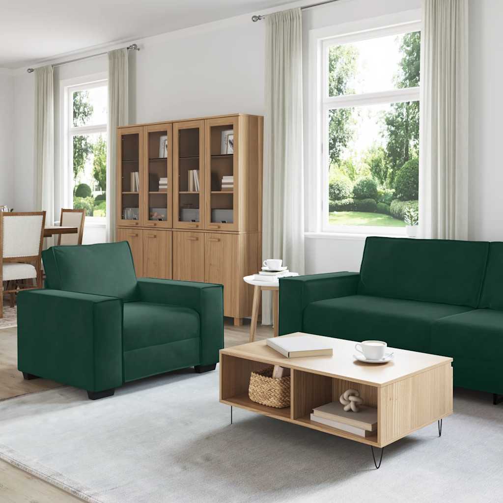 sofasæt 3 dele med hynder velour mørkegrøn