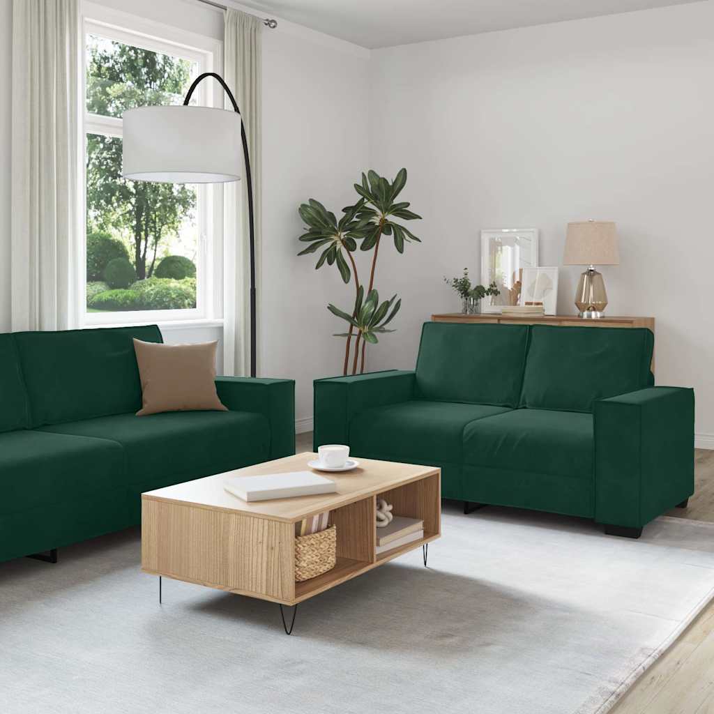 sofasæt 3 dele med hynder velour mørkegrøn