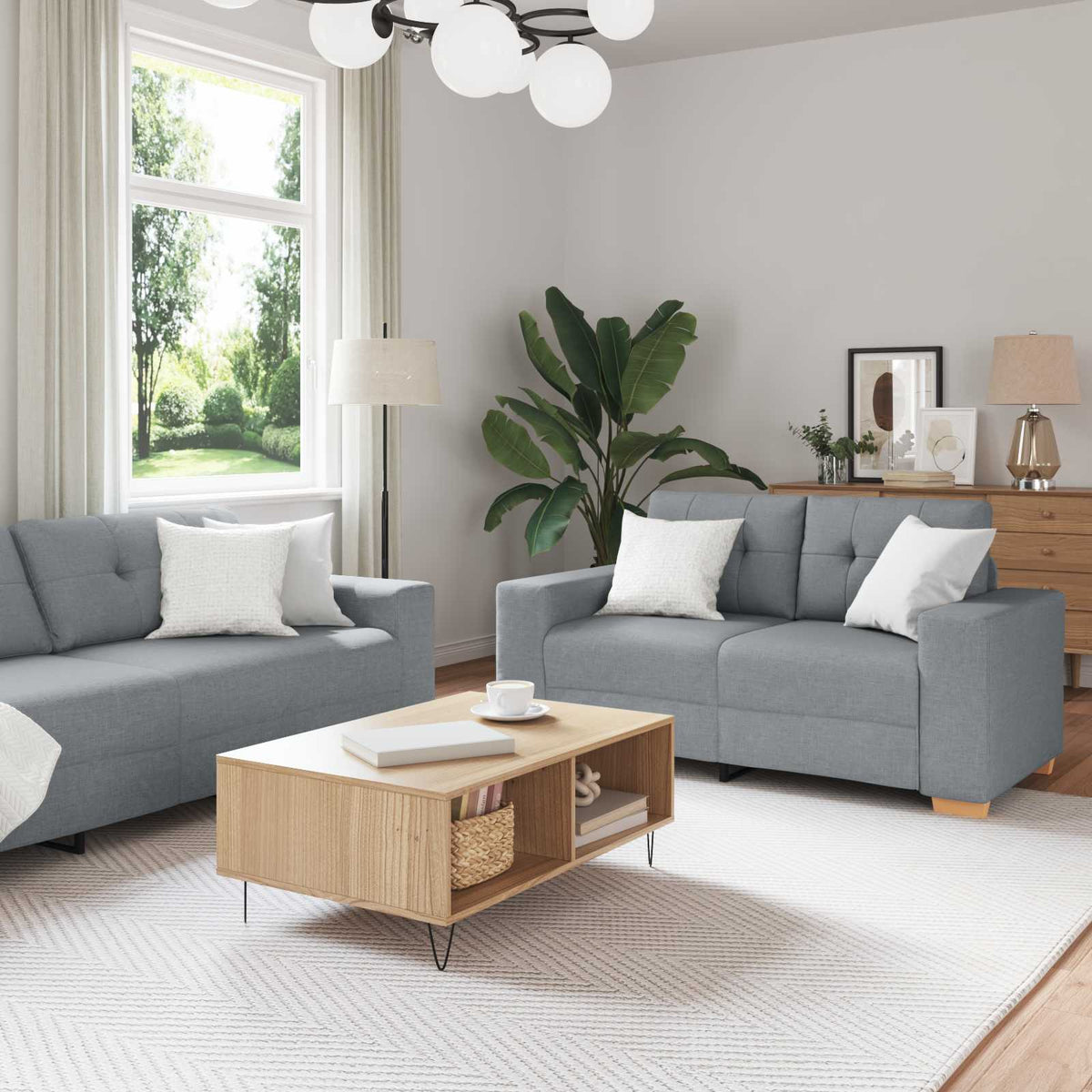 Sofa 3 stk. Lysegrå Linned-blandet stof