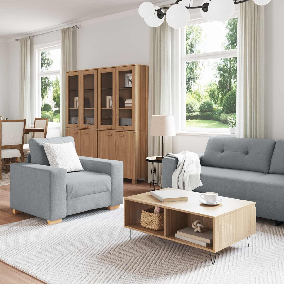 Sofa 3 stk. Lysegrå Linned-blandet stof