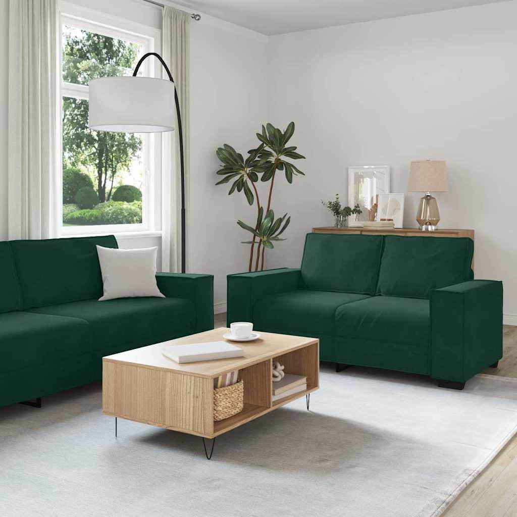 sofasæt 2 dele med hynder velour mørkegrøn