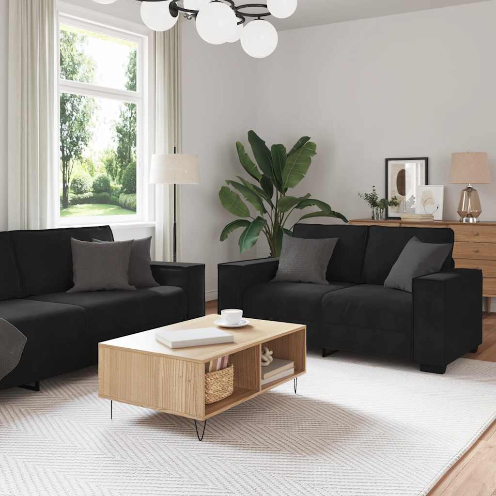sofasæt 2 dele med hynder velour sort
