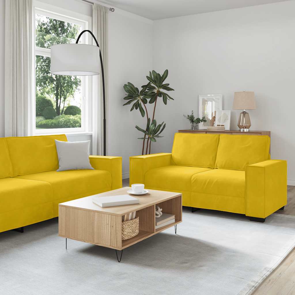 sofasæt 2 dele med hynder velour gul