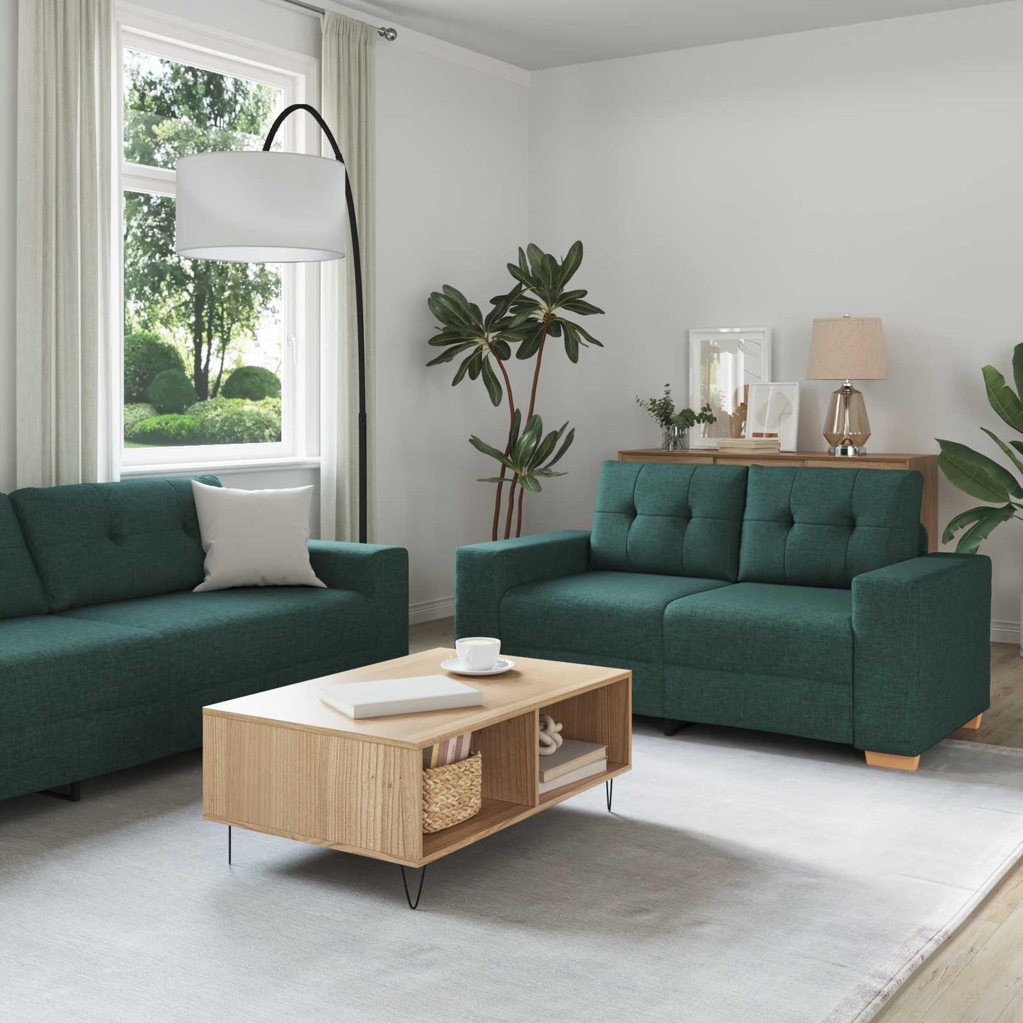 Sofa 2 stk. Mørkegrøn Linned-blandet stof