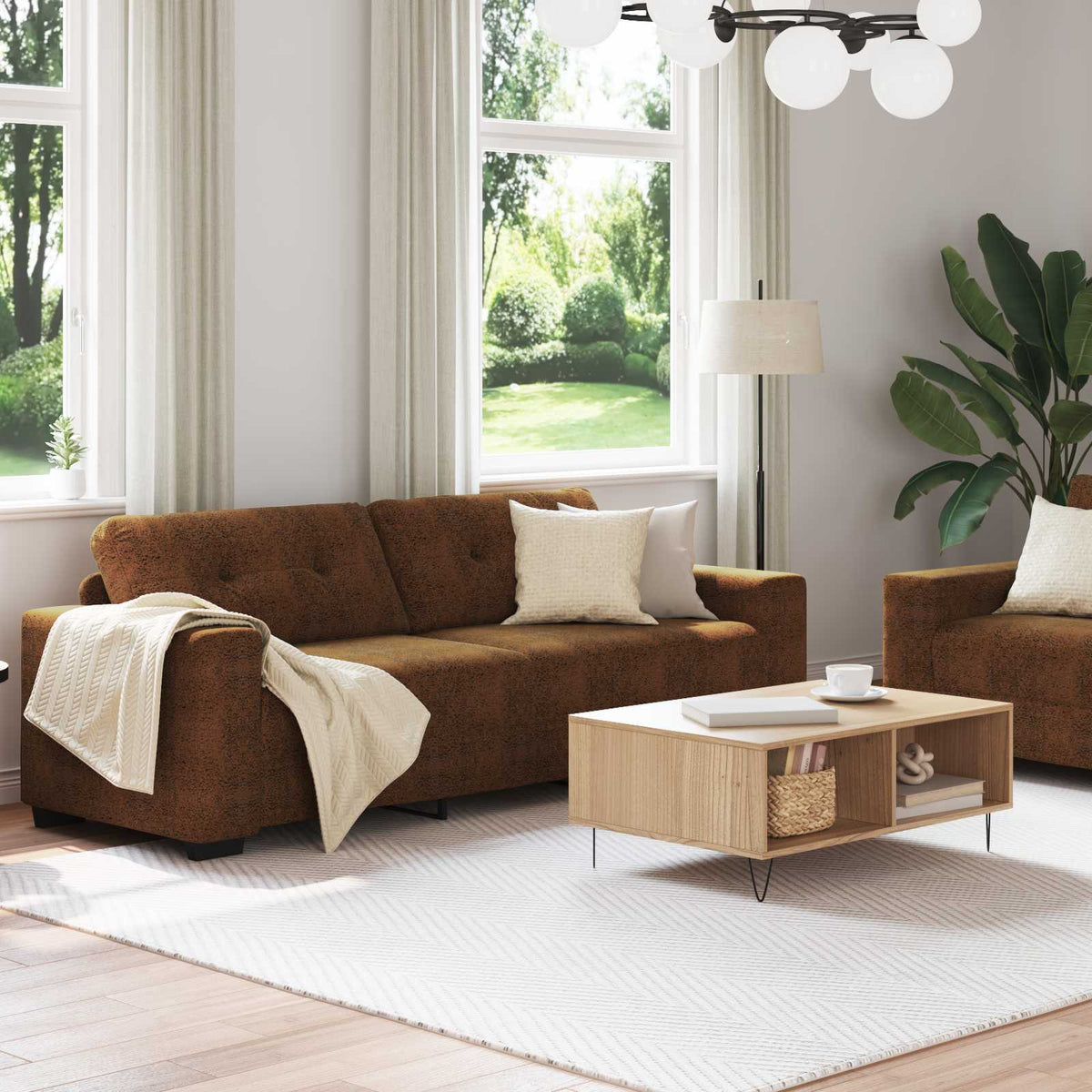 Sofa 2 stk. Brun Stof