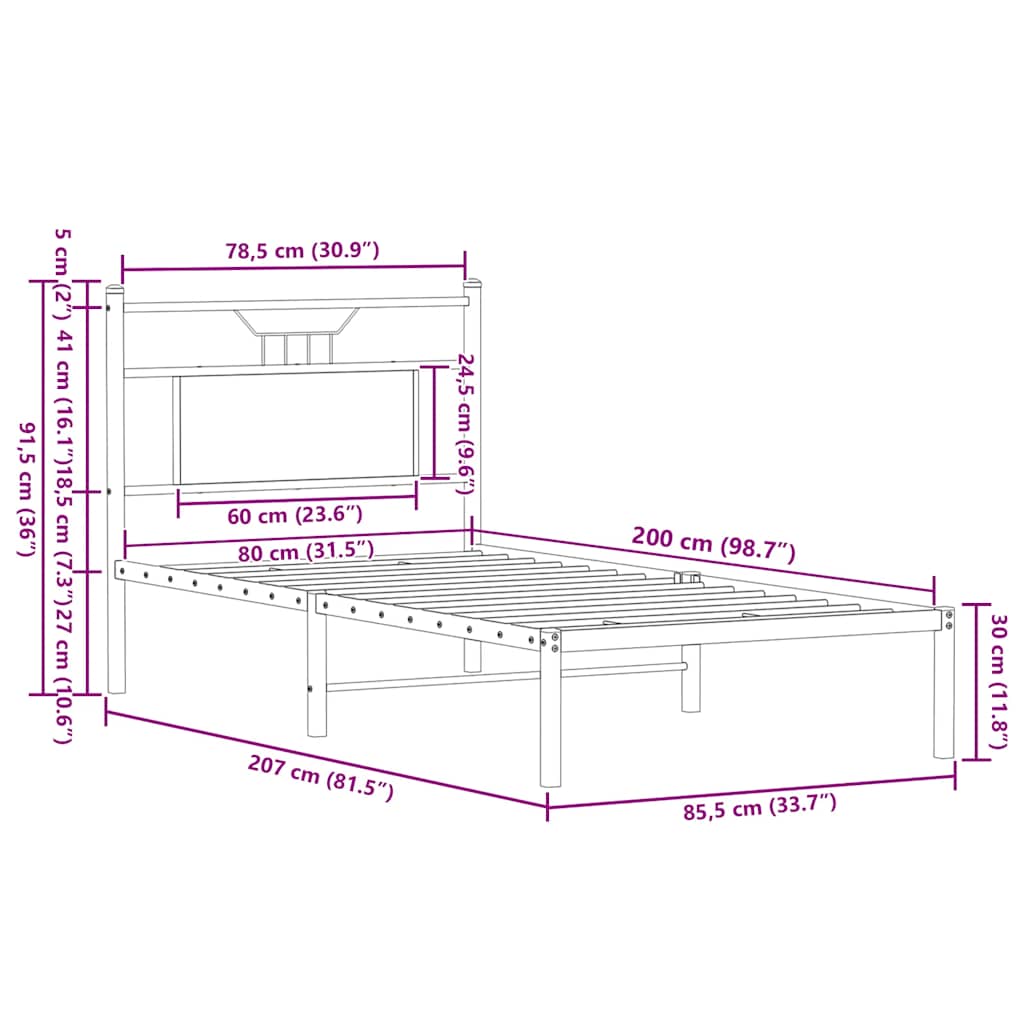 sengeramme 80x200 cm uden madras konstrueret træ røget eg