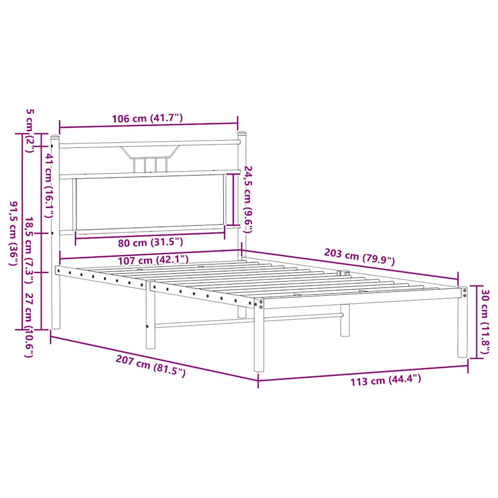 sengeramme uden madras 107x203 cm konstrueret træ røget eg