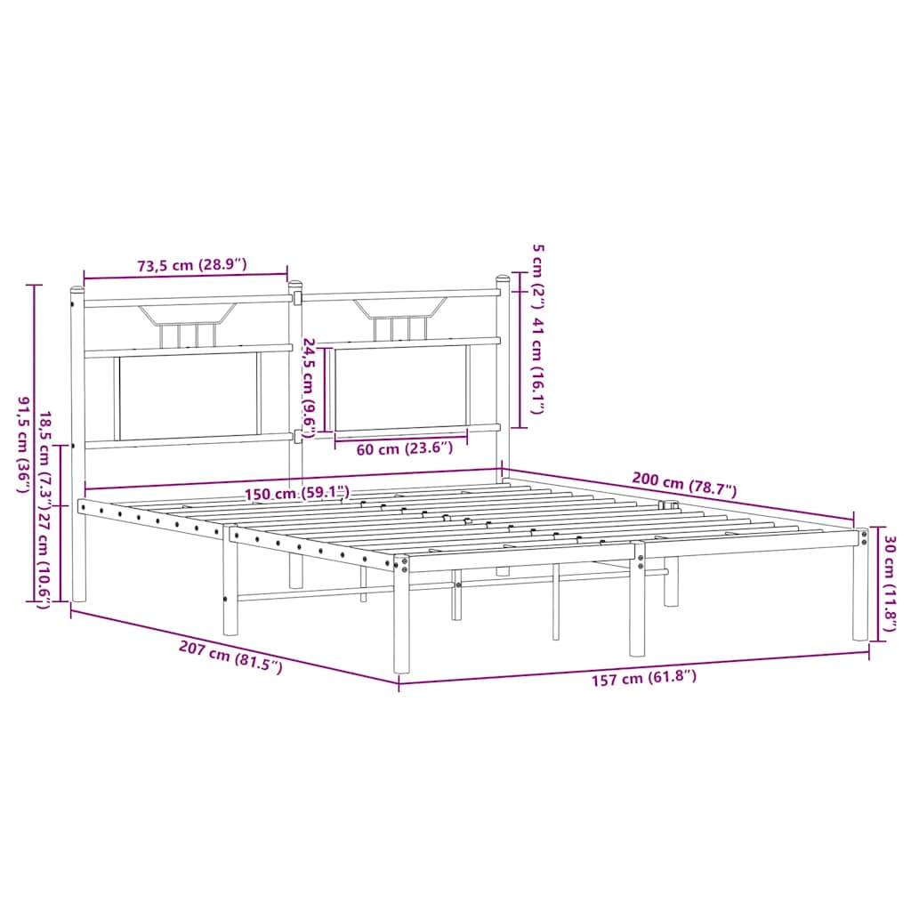 sengeramme 150x200 cm uden madras konstrueret træ røget eg