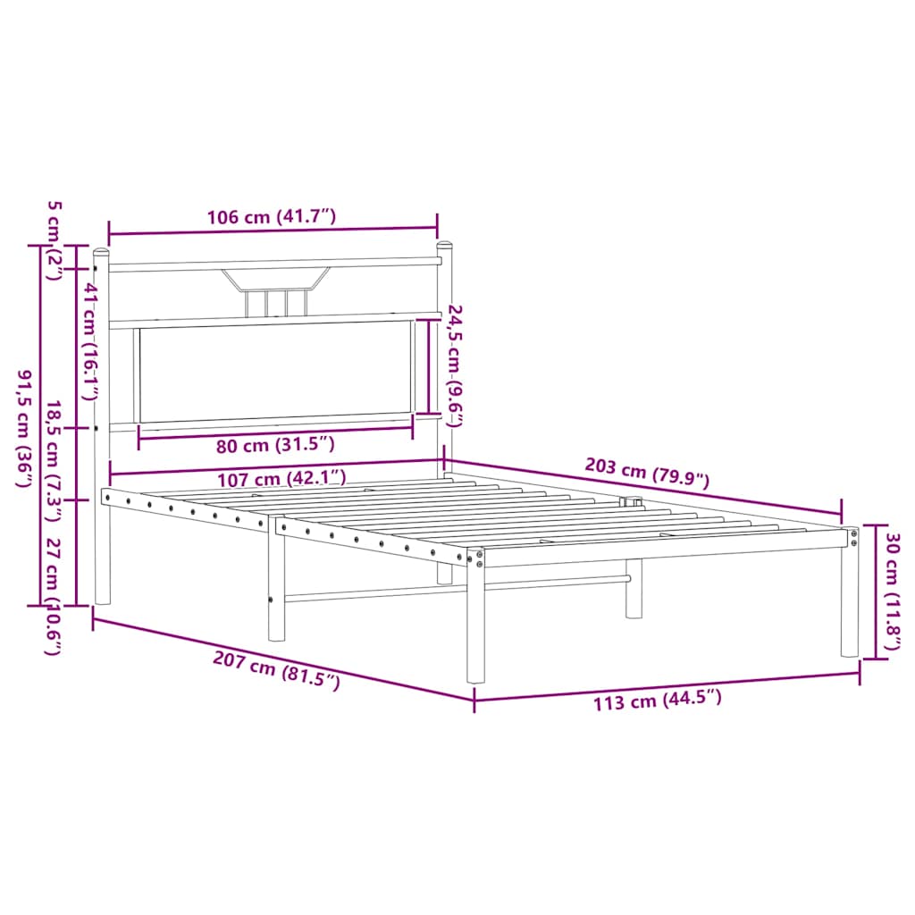 sengeramme uden madras 107x203 cm konstrueret træ sonoma-eg
