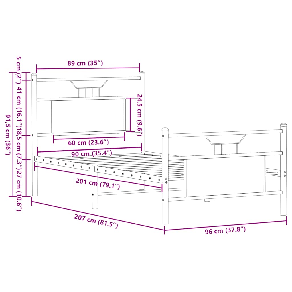 sengeramme 90x200 cm uden madras konstrueret træ sonoma-eg