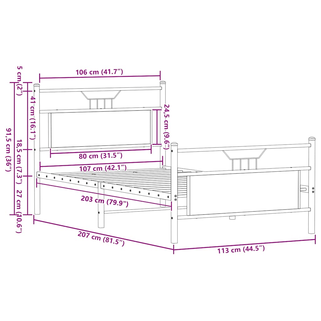 sengeramme uden madras 107x203 cm konstrueret træ sonoma-eg