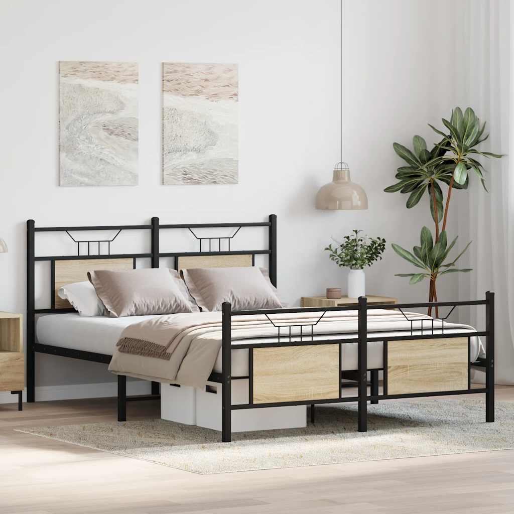 sengeramme 137x190 cm uden madras konstrueret træ sonoma-eg