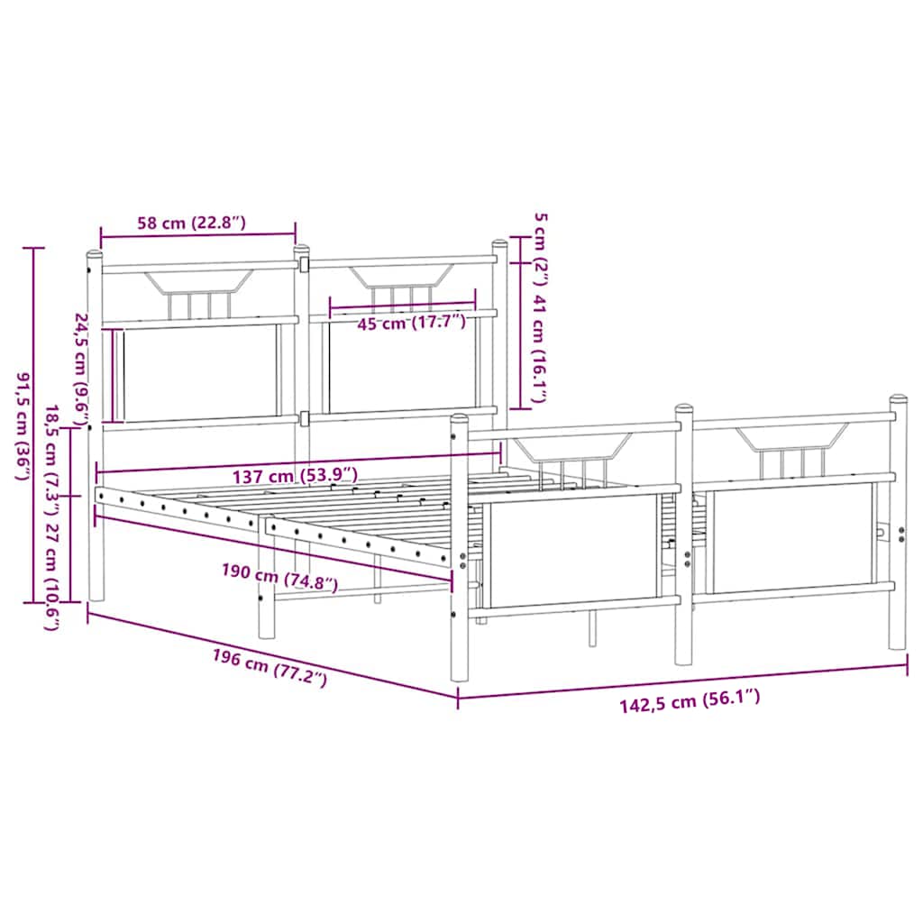sengeramme 137x190 cm uden madras konstrueret træ sonoma-eg