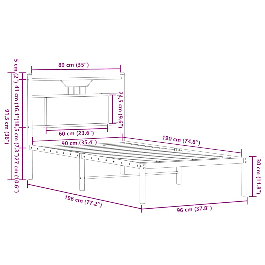 sengeramme 90x190 cm uden madras konstrueret træ brunt eg