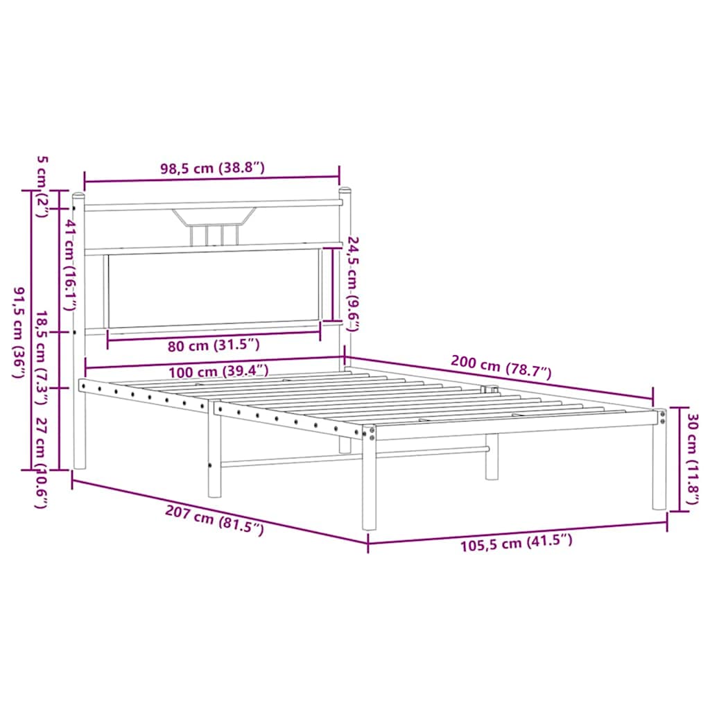 sengeramme 100x200 cm uden madras konstrueret træ brunt eg