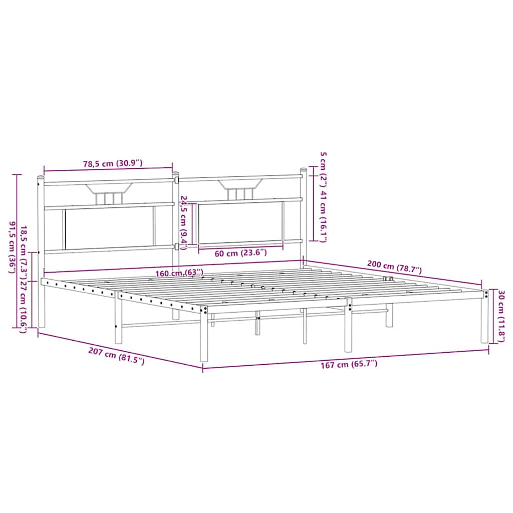 sengeramme 160x200 cm uden madras konstrueret træ brunt eg