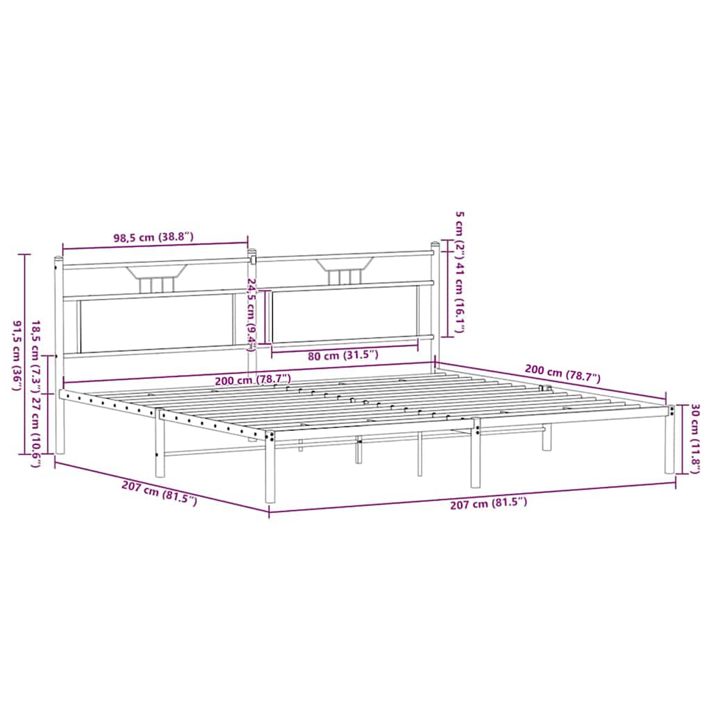sengeramme uden madras 200x200 cm konstrueret træ brun eg